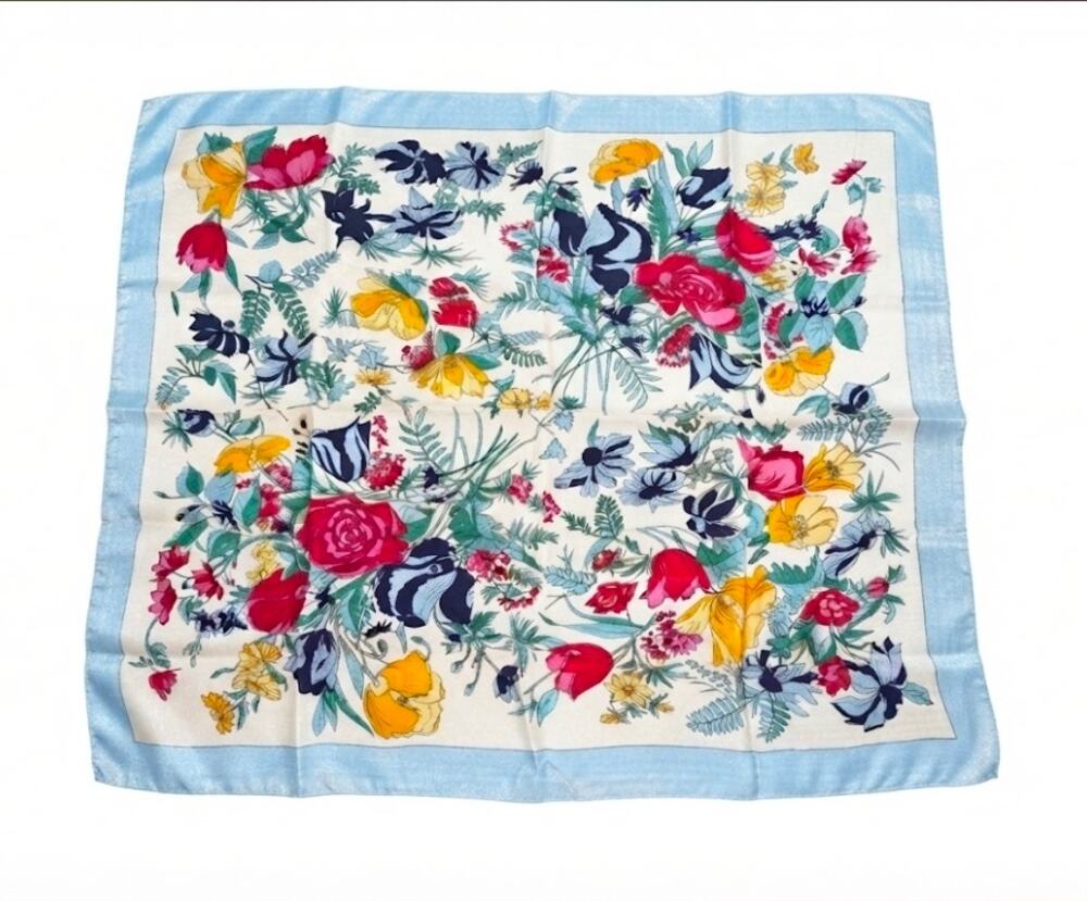 Vintage Floral Scarf Blue Raton Italy